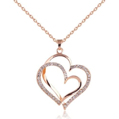 HC Trendy Heart Pendant Women Girl Necklace Vintage Crystal Rhinestone Statement Necklace Fashion Hollowed Kids Child Necklace F