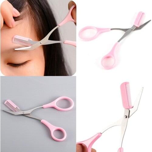 Stainless Steel Eyebrow Trimmer Scissors With Comb manicure nail cuticle Trimmer scissor Beauty Makeup Facial Hair Remover Tool
