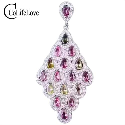 Classic rhombus pendant 16 pcs 3 mm * 5 mm natural multicolor tourmaline necklace pendant solid 925 silver tourmaline pendant