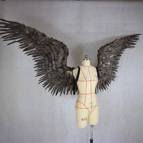 Cosplay Grey angel feather wing adult model runway underwear show shooting props festival party wing for Halloweens Day