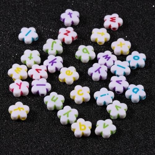 Lacoogh 100Pcs Dia 11mm Hole 2mm Acrylic White Flowers Round Beads Fashion Jewelry Love Heart For DIY Craft &Jewelry Making