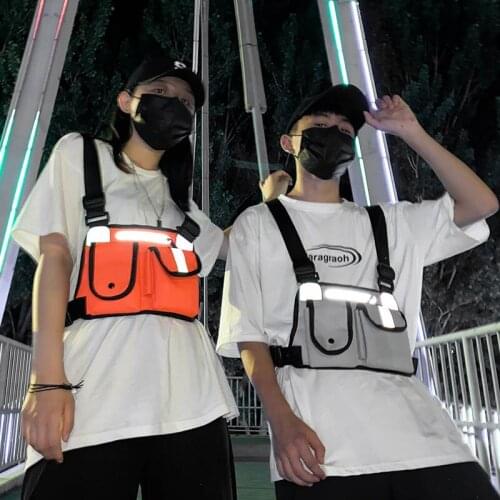 Men Tactical Package Sports Chest Bag Nylon Reflective Strip Unisex Hip Hop Vest Backpack Male Bullet Bag Travel Waist Pack