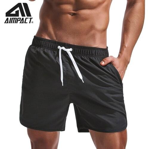 AIMPACT Mens Beach Short Trunks Summer Casual Shorts Sexy Mens Shorts Quick Dry Clothing Beach Holiday Black Shorts For Male