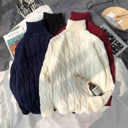 2021 Mens Newest Solid Color Turtleneck Sweater Pullover Knitting Couples Large Size Casual Wearing Twist Sweater
