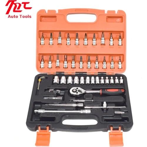 46PCS Car Repair Tool 46pcs 1/4-Inch Socket Set Car Repair Tool Ratchet Torque Wrench Combo Tools Kit Auto Repairing Tool Set