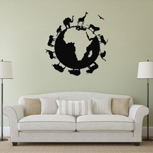 Animals Around The Globe Wall Sticker Decal Animal Educational Sticker For Schools And Home Wall Art Decoration A00817