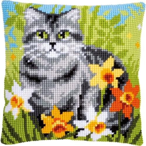 Cross Stitch Cushion Cover Between Flowers Needlepoint Kits Printed Canvas Chunky Yarn Cross-stitch Pillow Case Arts & Crafts