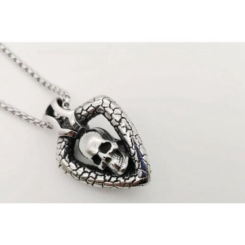 2019 new snake pattern triangular skull necklace pendant Vintage silver color stainless steel Double sided skull necklace men