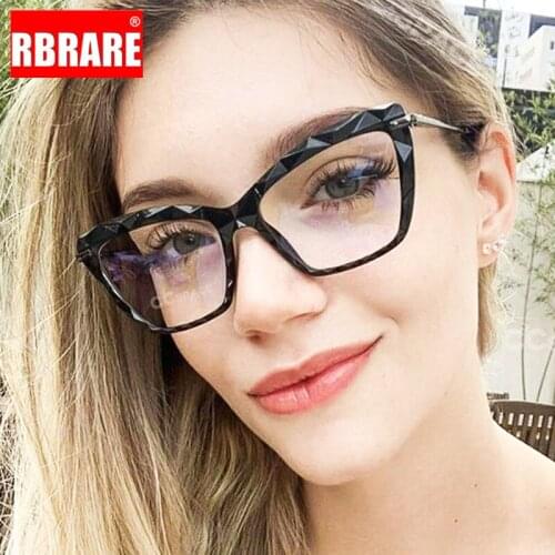 RBRARE Retro Cat Eye Glasses Frame Women Anti Blue Light Glasses Optical Large Frame High-end Alloy Eyeglasses Frames Women