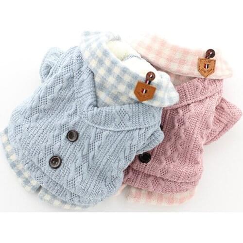 Autumn Warm Dog Sweater Plaid Dog Jumper Coat Fannel Inside Teddy Poodle XS S M L XL
