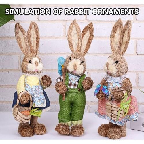 Easter Simulation Bunny Home Garden Bunny Decoration Creative Straw Bunny Ornament Simulated Rabbit Decor Garden Decoration