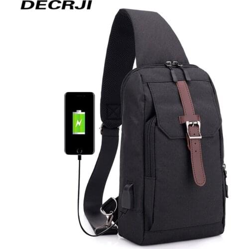 DECRJI Casual USB Charge Chest Bag Pack Polyester Men Shoulder Messenger Bags High Quality Bolsa Masculina Travel Crossbody Bags