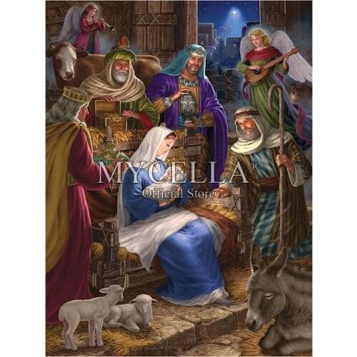 Religious 5D DIY Diamond Painting Holy Night Christmas Crystal Embroidery Cross Stitch Needlework Full Diamond Mosaic Decor Gift
