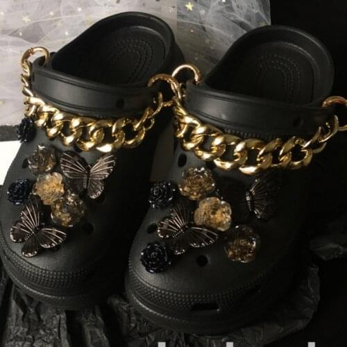 Luxury Vintage Charms for Crocs DIY Butterfly Flowers Chain Croc Accessories Bundle High Quality Clogs Shoe Buckle Girls Gift