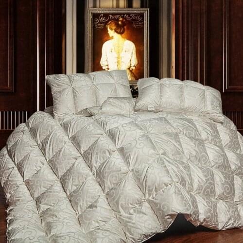 Luxury Natural 95% Goose Down Comforters Quilts Grade A Silk Jacquard Cover 1000TC Twin Queen King Size Europe Royal Style