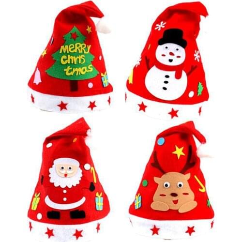 Christmas children handmade DIY Santa hat material bag Kindergarten hand paste non - woven cartoon cap kids toys for 3-6 years