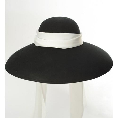 Ins Retro Wool Big Brim Top Hat Ladies Elegant Stage Shape Bow Ribbon Drooping Eaves Felt Hat Designer Fedora Wide Brim Hats