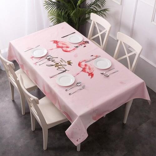 Customize 3D Tablecloth pink Flamingo Pattern Dustproof Table Cloth Rectangular Round Thicken Polyester Cotton Table Cover