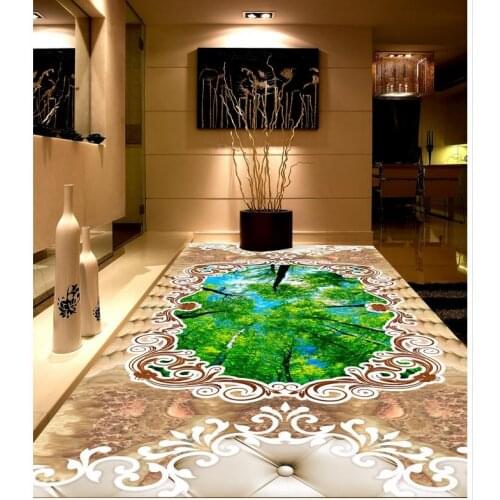 Modern sticker 3D floor Marble spelling a flower woodland PVC Wall paper self-adhesive Floor mural