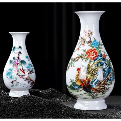 Modern Classic Peony Flower Bird Lotus Ceramic Ornaments Small Jade Pot Spring Flower Vase