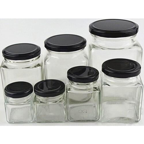 Free Shipping 2pcs/lot kind of Capacity Square Transparent Glass Empty Bottles For Honey Nut Canister Tank Canned Glass Jam-jar
