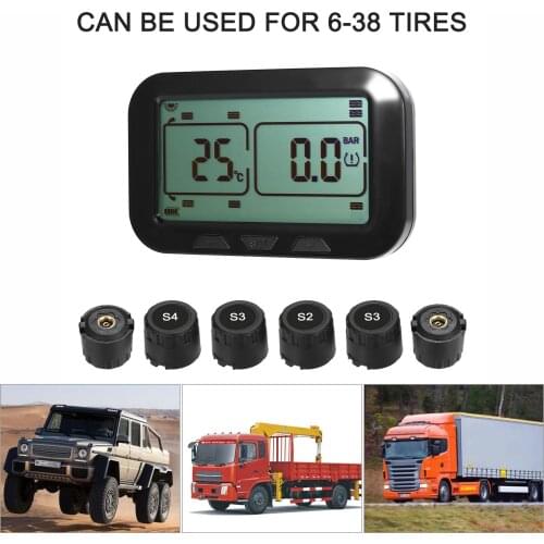 Universal Wireless Tire Pressure Monitoring System TPMS Solar Power + 6 Anti-Theft Sensors 0-18Bar Realtime For RV Trailer