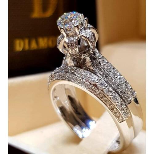 High quality Crystal Zircon Wedding Ring Set Fashion Big Stone Finger Ring Promise Bridal Engagement Rings For Women