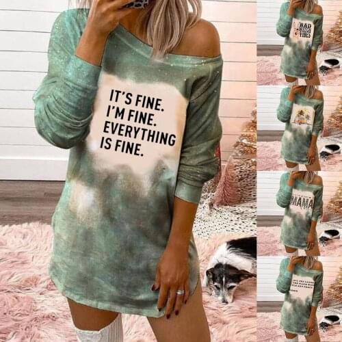 Dresses for Women 2021 Womens O-neck Color-blocking Print Long-sleeved Tie-Dye Color Block Dress Fashion Autumn Sexy Dress