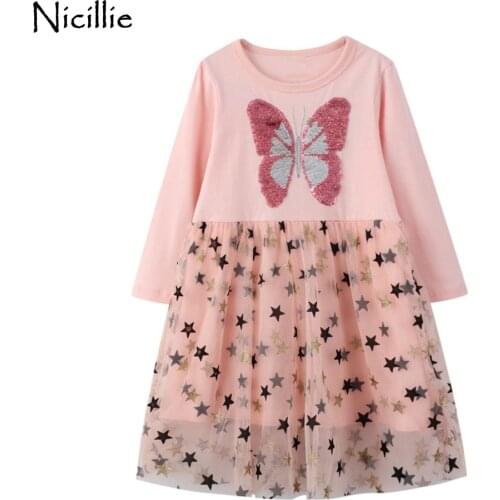 Winter Baby Girls Dresses Butterfly Sequin Kids Long Sleeve Dress Girls Princess Dress Party Clothes Children Birthday Vestidos
