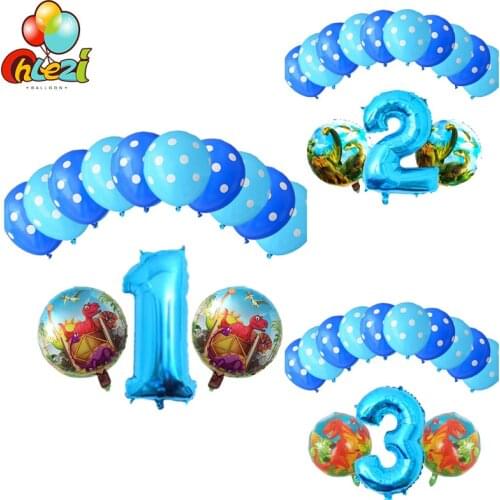 13pcs Kids' Dinosaur Animal birthday party decoration 1 2 3 Blue Number globos Baby Boy show helium balloons Cartoon figure