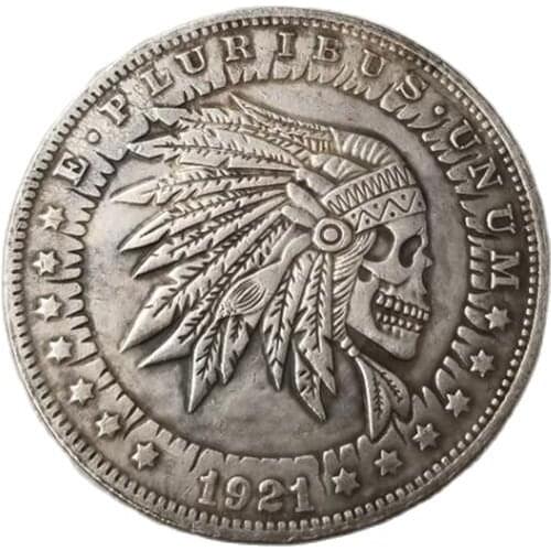 1921 Morgan Wandering Hobo Coin Skull Feather Collection Home Decoration Commemorative Coin Retro Craft Gift 1PCS
