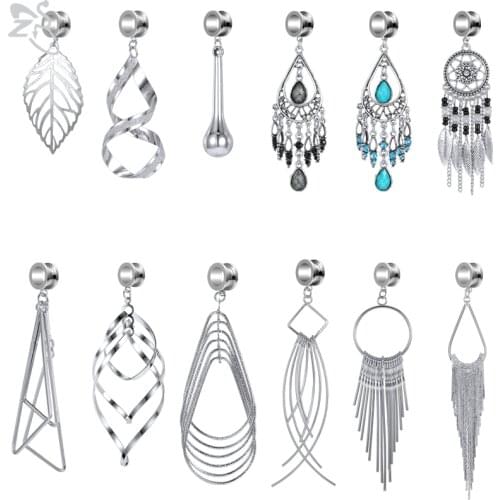 1pc Stainless Steel Ear Plugs and Tunnels Dangling Ear Gauges Bohemian Earring Expander Ear Stretched Flesh Tunnels Body Jewelry