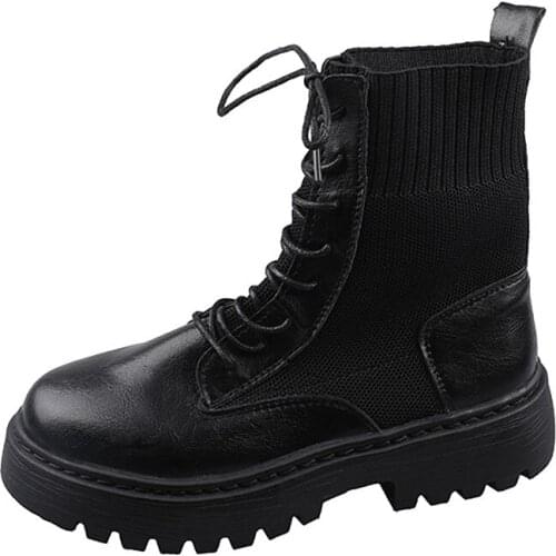 Martin Boots Female British Wind Network Red Thin Shoes Knit High Thick Platform Shoes Women Spring And Autumn Single Boots