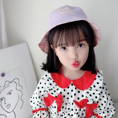 Kids Bucket Cap Letter Printed Sun Protection Cute Soft Embroidered Children Fishing Hat Beach Cap Gift Summer 2021