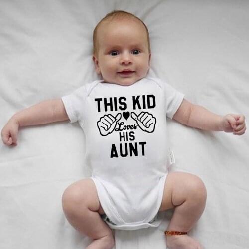 Newborn Baby Boys Romper This Kid Loves His Aunt Print Funny Infant Boy Short-sleeved Jumpsuit Toddler Cute Onesie Outfit