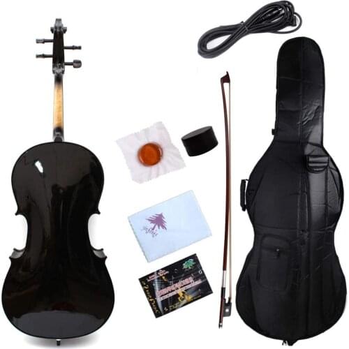 Yinfente Electric Acoustic Cello 4/4 Solid Maple Spruce wood Ebony Fittings Sweet Sound With Cello Bag Bow