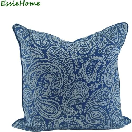 ESSIE HOME Navy Blue Vivid Blue Royal Blue Cushion Cover White Paisley Pillow Case Jacquard Cushion With Piping Edge