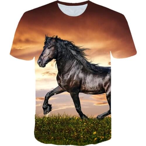Men Women Harajuku Style 3D T-Shirt Animal Standing Horse Head Fire Ice Printed Tshirt Boy Girl Casual Clothes Tees Fashion Top