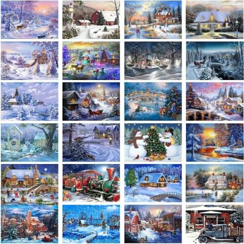 5D Full Square Diamond Painting Mosaic Handmade Winter Scenery Cross Stitch Diamond Diamond Embroidery Christmas Decor Landscape