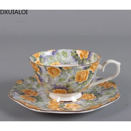 DXUIALOI European Style Ceramic Cup Small Floral Printed Coffee Cup Mug Water Cup Afternoon Tea Cup Saucer Home Decoration
