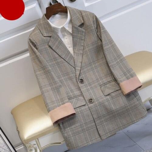 Plaid Blazer Jacket Female 2021 Spring Summer New Fashion Casual 3/4 sleeve Outwear Single-breasted Slim Ladies Blazers Tops
