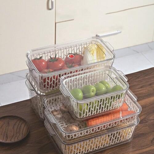 Food Grade PP Refrigerator Storage Box With Drain Fruit And Vegetable Fresh-Keeping Box Kitchen Storage Accessories