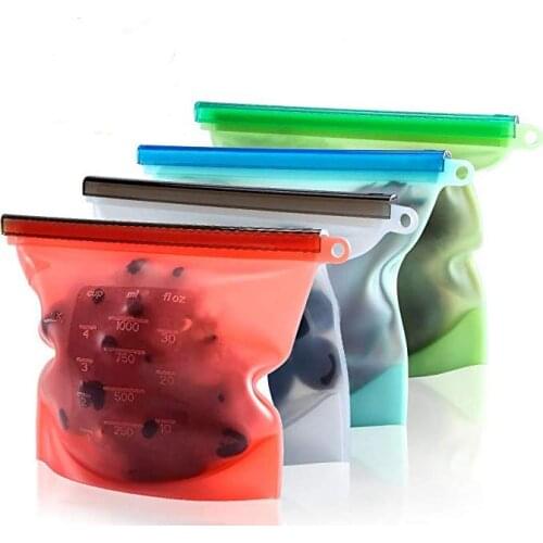 Reusable Silicone Food Bags Fresh Lunch Bag Sandwich Snack Liquid Freezer Bags Airtight Seal vegetable fruit Storage Bags 1000ml