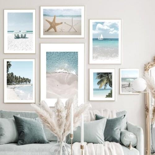 Sea Beach Umbrella Starfish Sailboat Palm Wall Art Canvas Painting Nordic Posters And Prints Wall Pictures For Living Room Decor