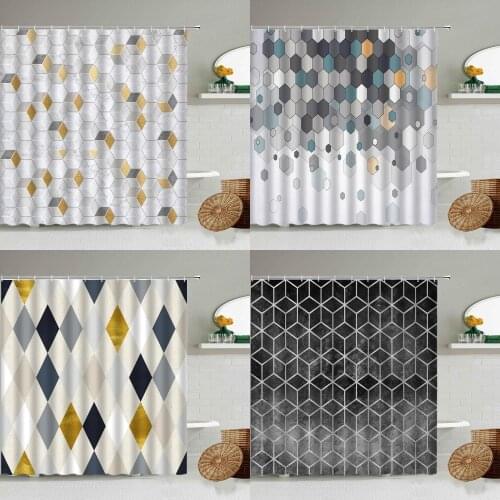 Marble Shower Curtain Geometric Gradient Multi-Element Design Bathroom Waterproof Curtains Home Decoration Toilet Partition