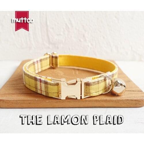 MUTTCO retail with gold high quality metal buckle collar for cat THE LEMON PLAID design cat collar 2 sizes UCC057J