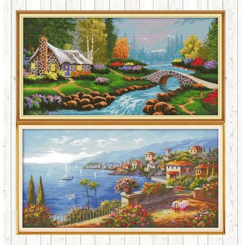 Mediterranean Style Stamped Cross Stitch Sets Needlework Embroidery Set 14ct 11ct Counted Printed Canvas DIY Handmade Home Decor