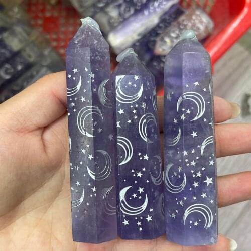 Natural Fluorite Crystal Point Wand Healing Customized Moon Logo Energy Ore Mineral Crafts
