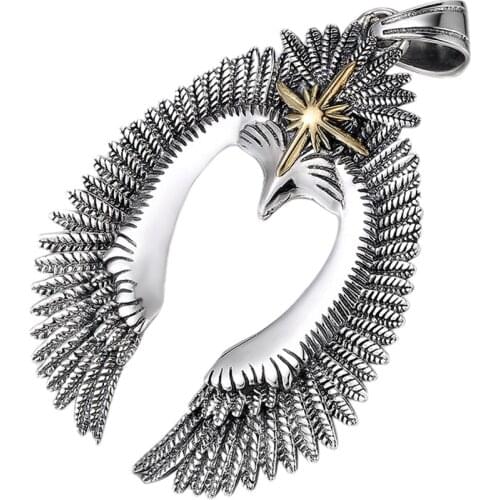 BOCAI New Real solid S925 sterling silver trendy wings eagle personality and fashion sweater chain Man pendant