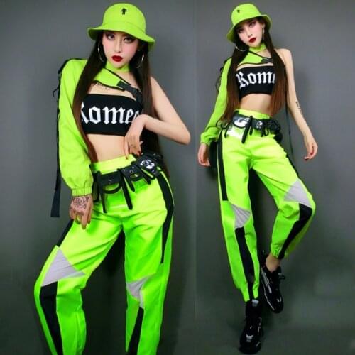 Hip Hop Clothes Fluorescent Green Outfit Hiphop Pants For Women Jazz Performance Stage Costume Bar Dj Gogo Dance Wear DNV14375